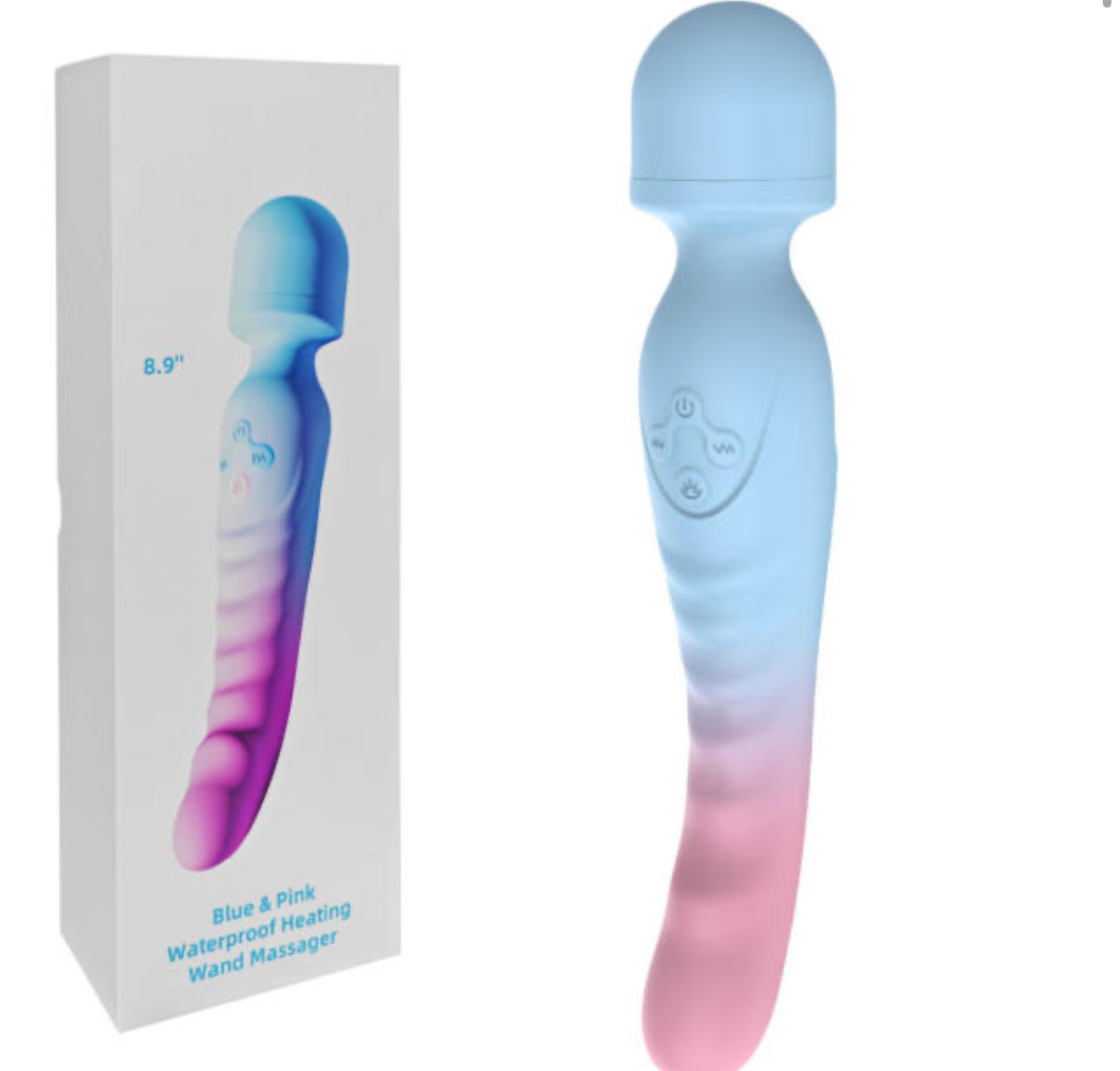 8.87 Inch 10-Speed Blue & Pink Waterproof Rechargeable Wand Massager with Heating Function