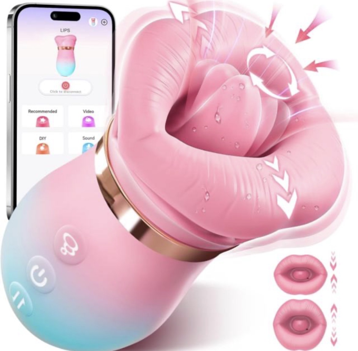 Pink-Blue 5-in-1 Oral Vibrator – Rotating, Sucking, Tongue-Licking