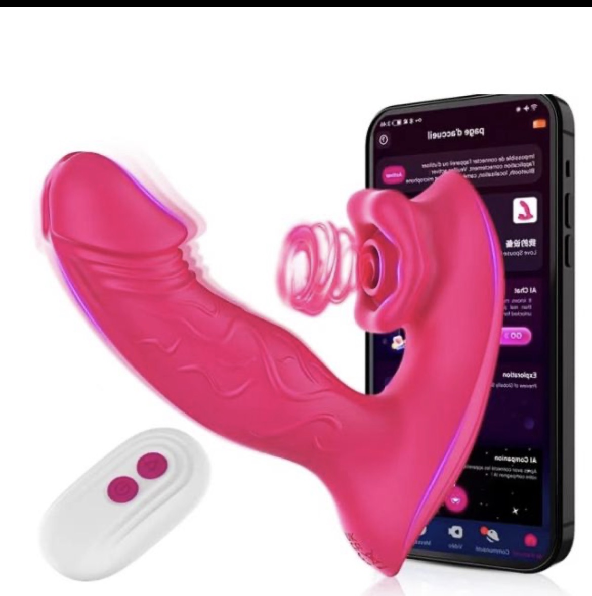 5.79'' Magenta Waterproof Rechargeable Silicone Vibrating & Sucking Dua