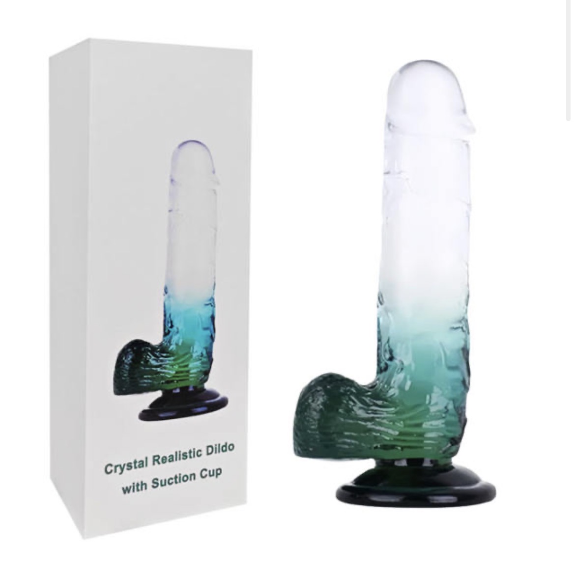 8.27'' Clear-to-Green Crystal Realistic Dildo with Suction Cup