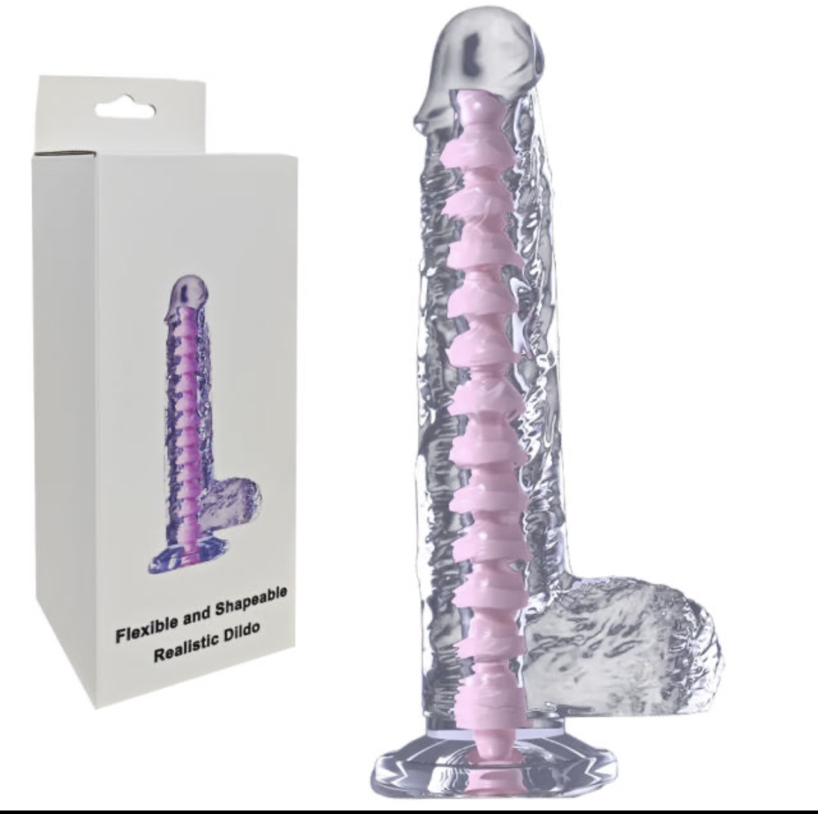 7.49'' Clear Crystal Realistic Dildo with Textured Pink Spiral Core