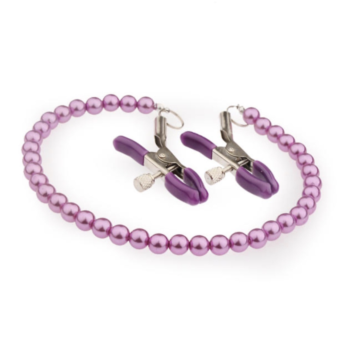 Purple Metal Nipple Clamps with Bead Chain – Adjustable Silicone Tip BDSM Clamp Set
